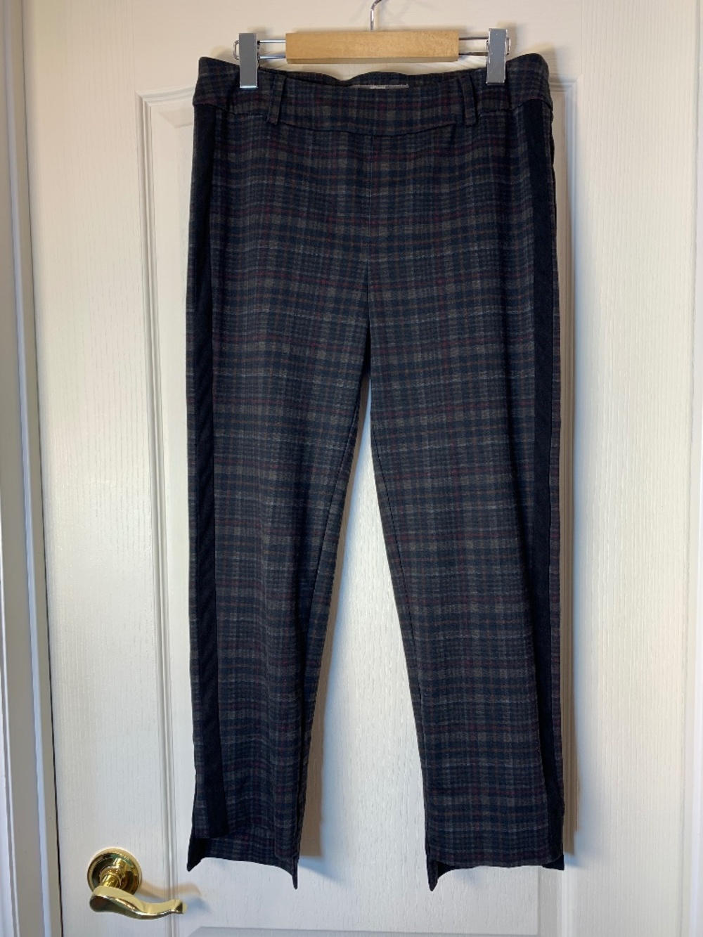 Tristan Made in Canada Plaid Pants Side Stripe Size L Fall Preppy Office Autumn